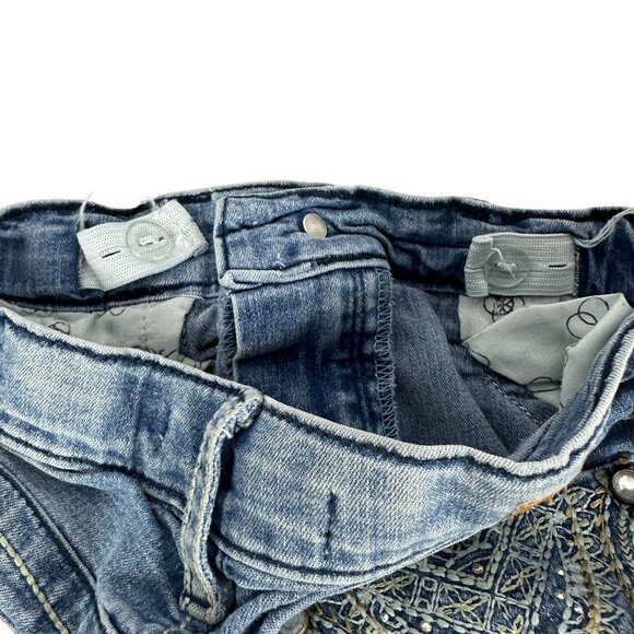 L.E.I Chelsea Lowrise Girls Denim Shorts Size 7 Embroidered Adjustable Waist - Picture 4 of 7